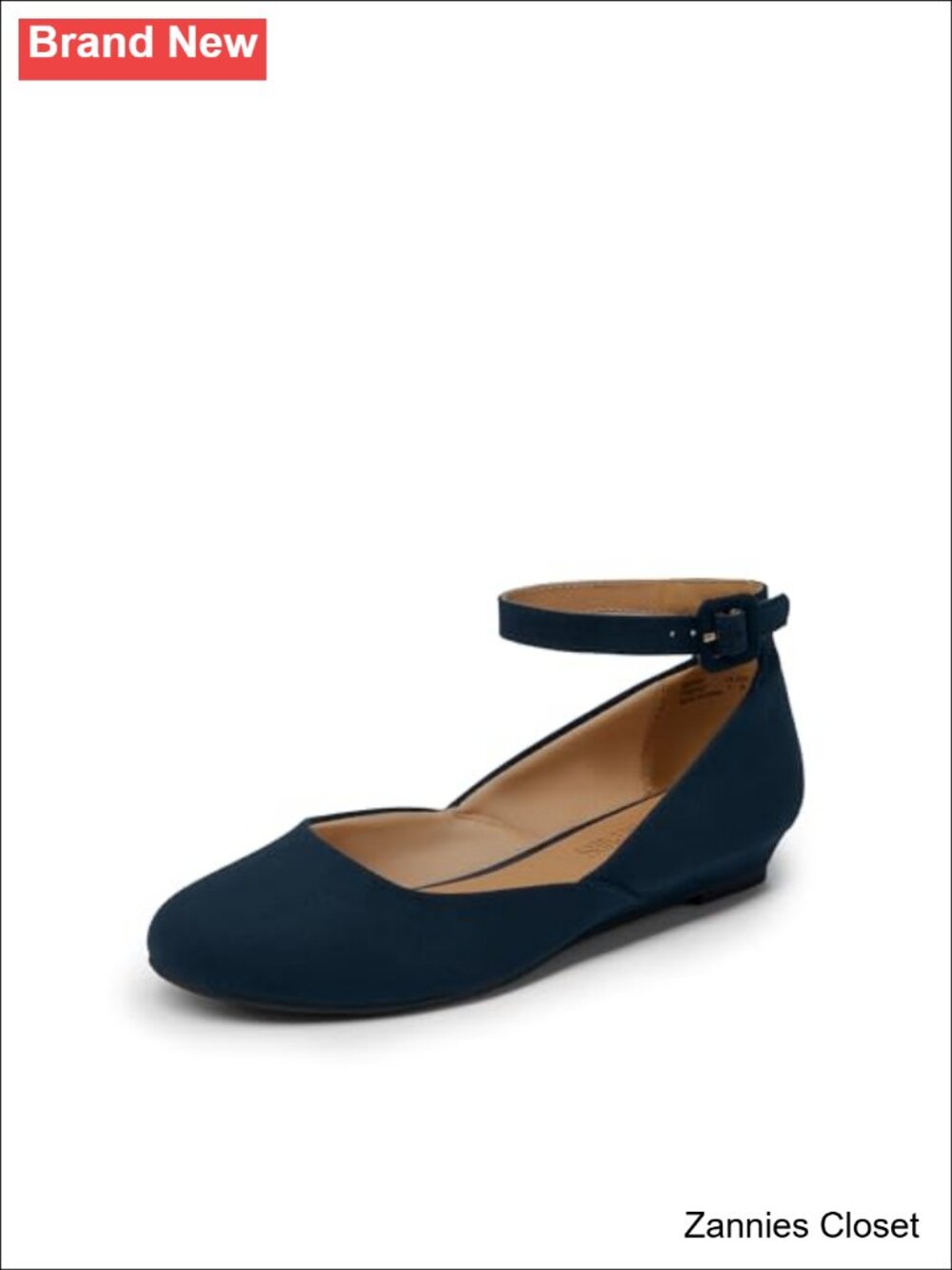 โจ DREAM PAIRS Women's Faux Suede Dress Flats Ballet Low Wedge Round Toe Ankle